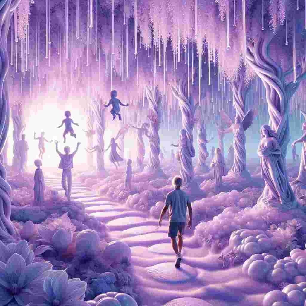 Envision yourself stepping through a mystical portal into a realm with a lilac-colored sky, where gravity is weak, allowing you to walk on fluffy, supportive clouds. You tread on this heavenly path, taking you to a magnificent park of another realm, adorned with statues of children of diverse descents and both genders frozen in mid-play. Each statue is a silent tribute to the essence of fatherhood. Your attention gets drawn to a transparent willow tree, with crystal skewers swaying gently from its branches, each radiating an ethereal aura. They hum soothing tunes in harmony with the distant laughter, evoking a sense of comforting nostalgia. This mysterious park, a whimsical homage to Father's Day, blooms with the palpable warmth and affection of fatherly love, even in the absence of a single father figure.
Generated with these themes: Kebab.
Made with ❤️ by AI.