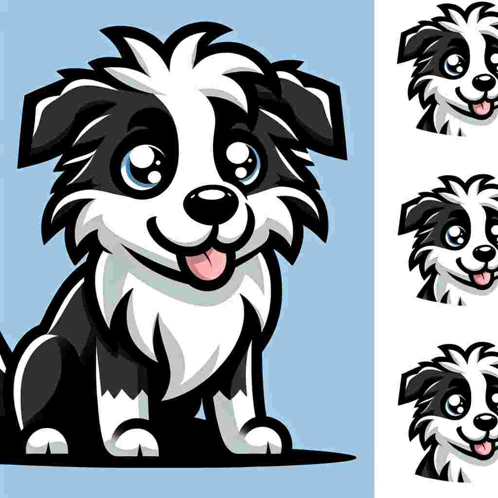 Create an image that showcases a lovable cartoonish character with the robust structure of an adult Border Collie, which is characterized by its unique black and white fur pattern. Although the eyes are not particularized with a specific color because of the image style, they should gleam with a spirited, mischievous twinkle, indicating a playful temperament.
.
Made with ❤️ by AI.