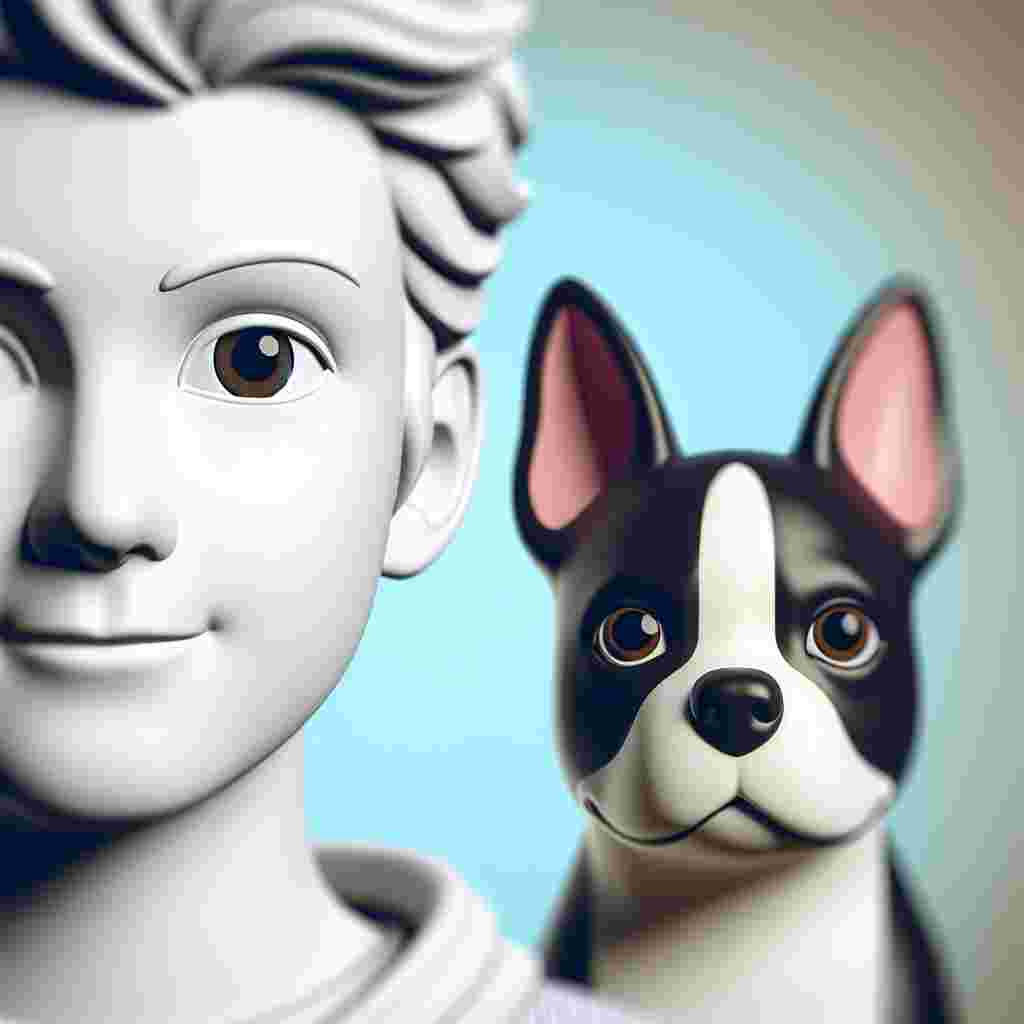Visualize a captivating cartoon character, whose details are open to interpretation, standing next to an adult Boston Terrier. This dog poses a typical build and is adorned with a glossy black and white fur. The depth in its brown eyes emanates friendliness and playful characteristics, inviting viewers to experience a moment of peaceful fellowship shared between the two figures.
.
Made with ❤️ by AI.
