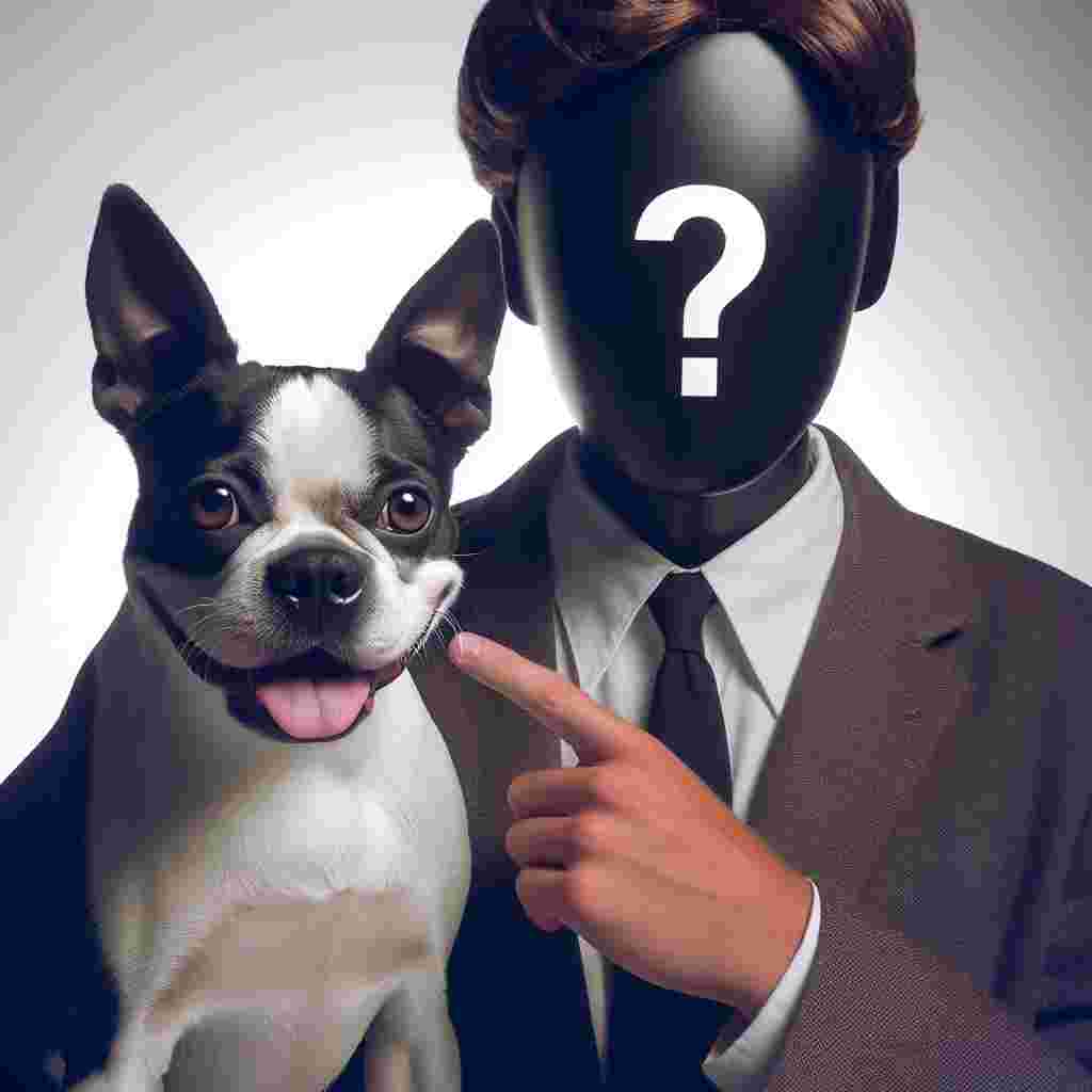 Envision a lighthearted scene where a fictional character, distinct and unidentifiable, commingles with a well-built Boston Terrier. The dog, portrayed with a pristine black and white coat, has deep brown eyes that mirror intellect and liveliness. This unknown figure imparts an element of enigma and amusement, intensifying its engaging interaction with the cheerful, tail-wagging terrier.
.
Made with ❤️ by AI.