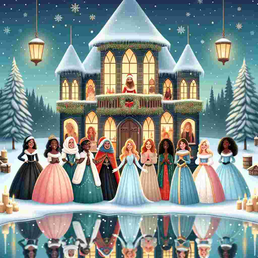 A delightful Christmas-themed illustration presents smiling women gathered inside a castle adorned with seasonal decor. Snowflakes fall outside the castle's windows, adding to the enchantment. The phrase 'You said you wanted a castle' is creatively integrated into the snowscape, reflected in the ice-glazed windows, marrying text with the merry scene.
Generated with these themes: Women smiling in christmas decorated castle in snow.
Made with ❤️ by AI.