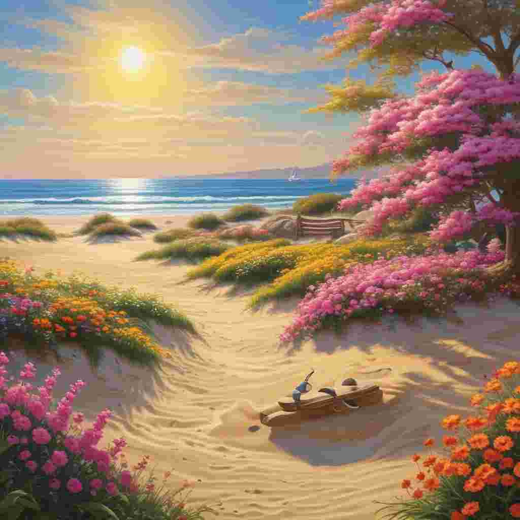 Realistic Funny, Envision a picture-perfect beach setting, the sandy shores gleaming gold under a brilliantly shining sun. An untouched football is resting on this stretch of sand, near the border where the beach meets a vibrant garden. The garden is sumptuously filled with an assortment of colorful blossoms, adding a soothing contrast to the sandy scenery. Placed strategically amidst the blossoms, a vintage grill is busy sizzling steaks, the aroma wafting through the air, seasoned to perfection, as though it were a nod to a father's staple cooking. A nostalgic 80s music is playing, the rhythm flowing with the soft beach breeze, completing an emotive illustration of Father's Day without any physical presence of a father.
Generated with these themes: Beach, Sun, 80s music, Garden, Steak, and Football.
Made with ❤️ by AI.