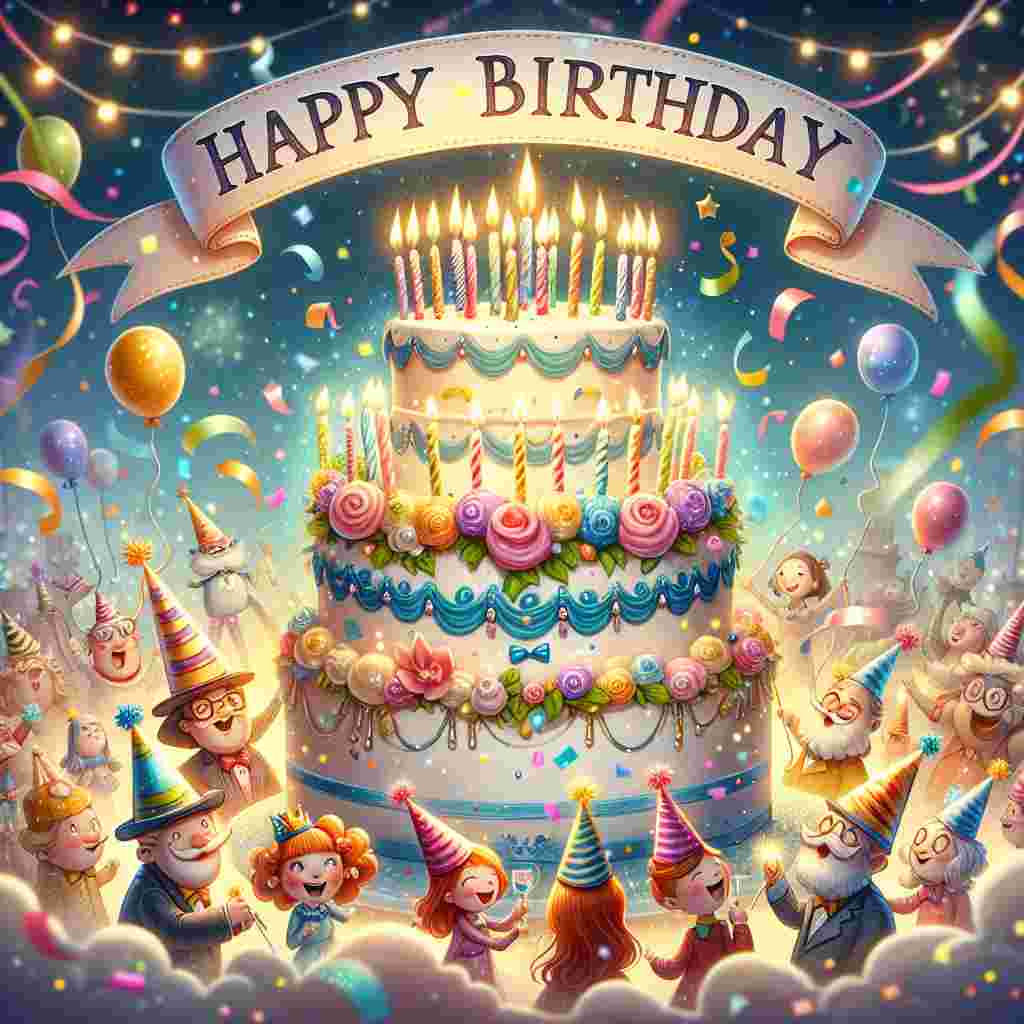 A charming illustration featuring a whimsical birthday cake adorned with 20 sparkling candles, surrounded by colorful confetti and cheerful cartoon characters donning party hats. Above the scene, 'Happy Birthday' is written in playful, bubbly letters.
Generated with these themes: 20th  .
Made with ❤️ by AI.