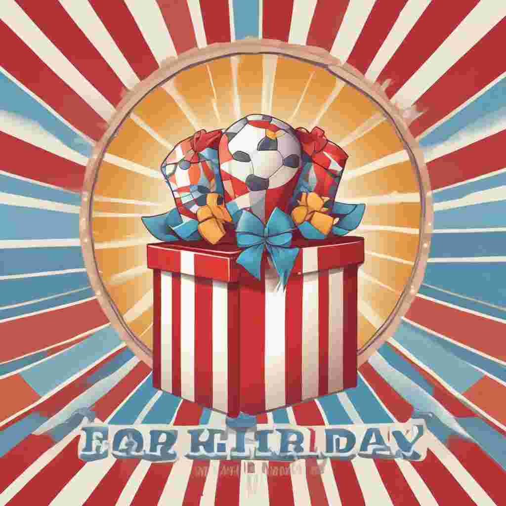 Vector Cute, The given design features a warm sunny backdrop with a Father's Day banner floating high in the clear blue sky. At the visual center of the scene is a large, vibrantly colored red and white striped gift box. The box, due to copyright restrictions, cannot carry the emblem of a specific sports team, but gets a generic football emblem, still representing a father's passion for soccer. Soccer balls and jelly beans are whimsically scattered around the scene, adding a playful and festive atmosphere. In the foreground, a pair white and ginger cats, full of playfulness and mischief, frolic with a miniature soccer ball. Their mischievous behavior adds an enjoyable touch of whimsy to the overall Father's Day celebration scenario.
Generated with these themes: Manchester united, football, jelly beans, white and ginger cats, and Soccer, red, .
Made with ❤️ by AI.