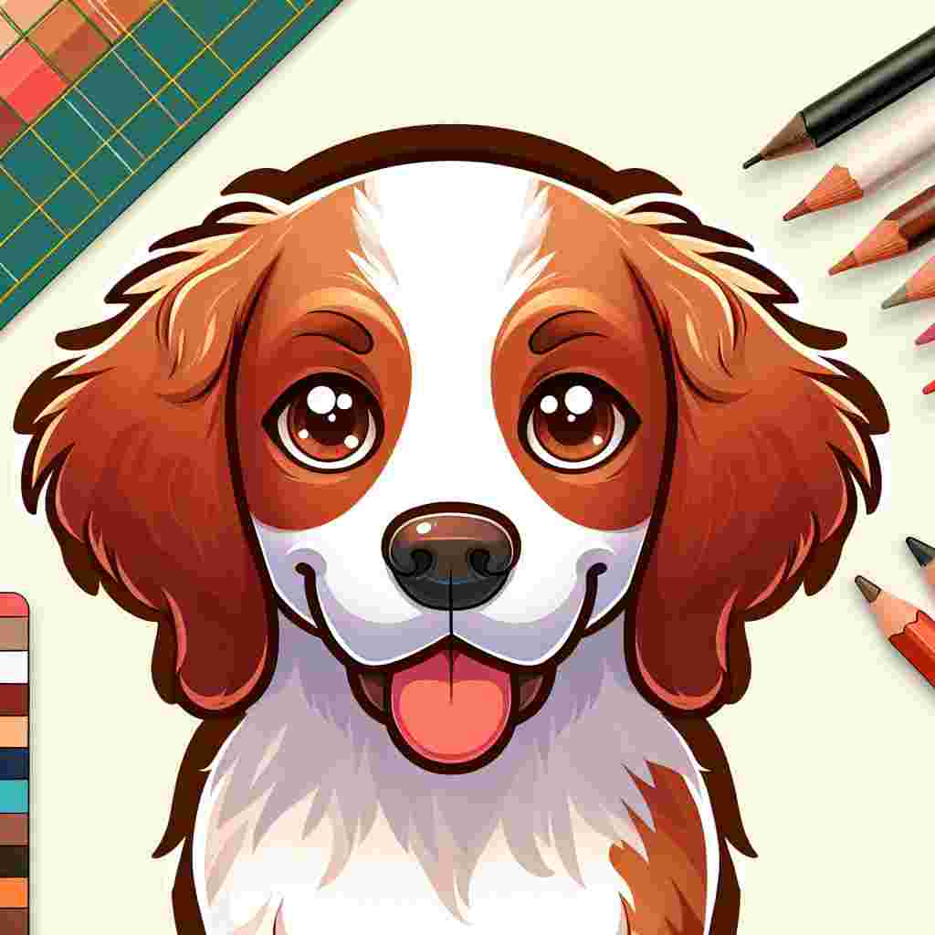 Create a charming cartoon image with a well-proportioned adult Brittany Spaniel at the center. The dog should have an appealing coat of brown and white patches that catch the viewer's attention. Its eyes should be large and glossy with a beautiful brown color adding to the warmth and friendliness of the scene.
.
Made with ❤️ by AI.