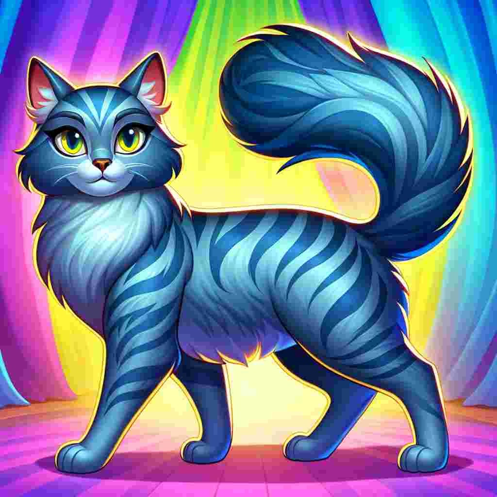 Depict a mesmerizing scene in a vibrant cartoon world where an adult cat becomes the focus. This mysterious feline character doesn't resemble any particular breed but exudes an uncommon charm that captures the heart. Grant the cat a well-sculpted body adorned in a shiny grey fur coat, accentuated by darker grey stripes that move rhythmically with each flick of its tail. Demarcate its vibrant personality with brilliant yellow eyes, brimming with intellect and a playful spirit, creating a sense of shared fascination for those who observe it.
.
Made with ❤️ by AI.