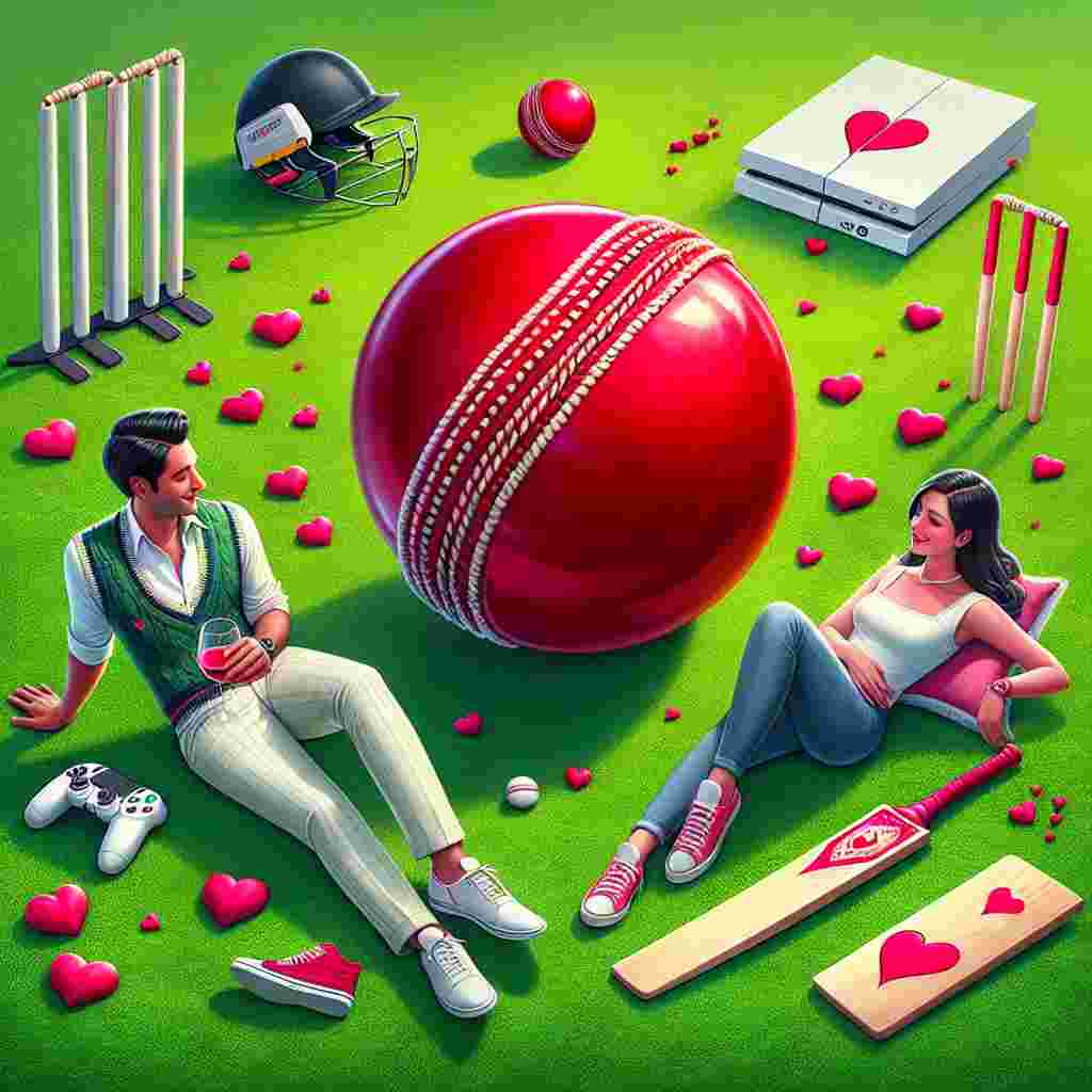 Visualize this endearing Valentine's Day scenario. Two individuals who are in love are shown lounging on a verdant meadow, wearing fashionable preppy-style outfits. Just behind them, a ruby ball decorated with hearts lays in the centre, implying that their game is on a brief interlude. Nearby, a set of cricket gear suggests a forthcoming friendly match, while a gaming console embellished with heart-shaped designs beckons them for indoor entertainment, weaving together athletic sophistication with themes of love and amusement.
Generated with these themes: Ralph Laurent, Rugby , Cricket , and Xbox.
Made with ❤️ by AI.