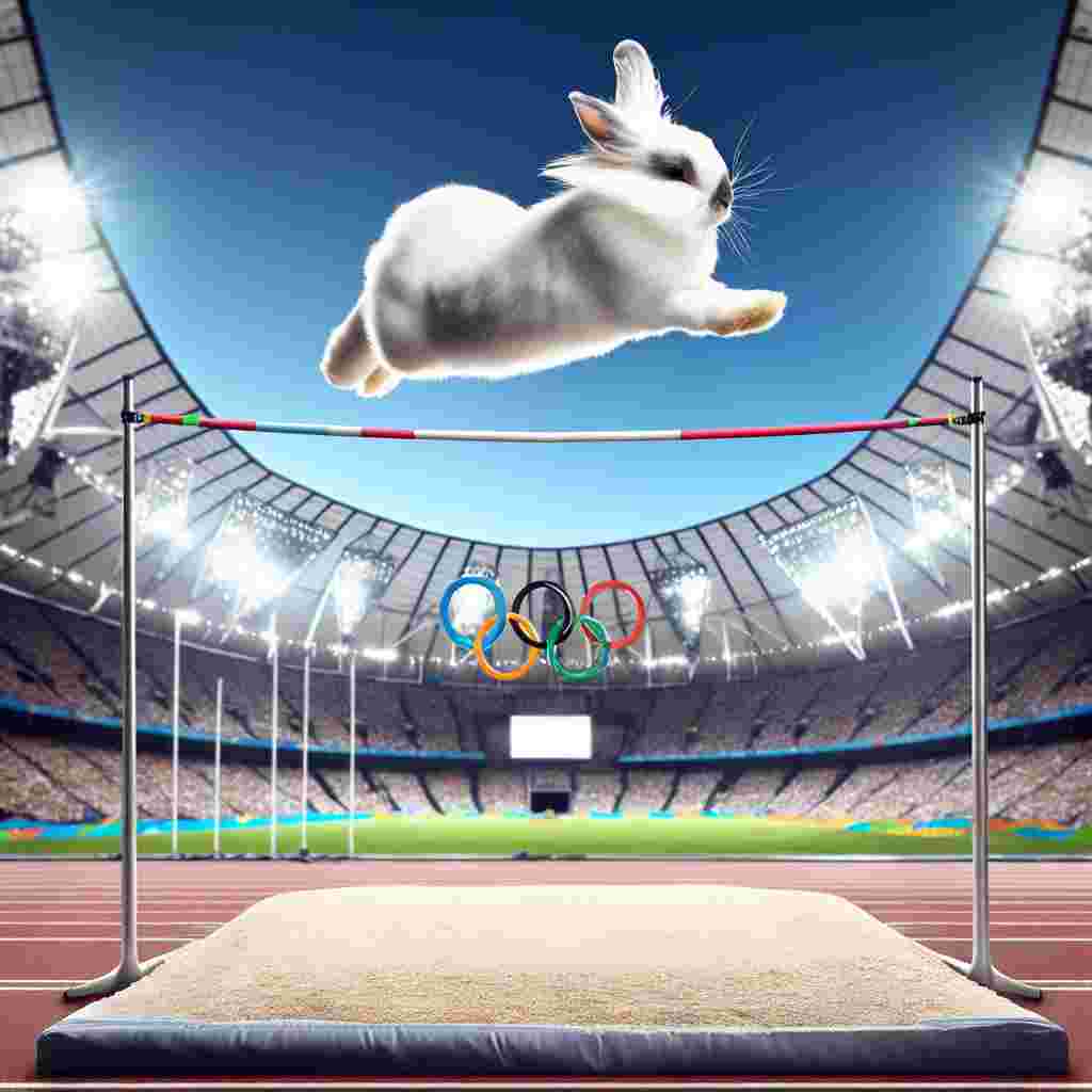 Create an image of a triumphant White Himalayan rabbit with a stark black nose. The rabbit is effortlessly soaring over a high jump bar staged similarly to the setting of the Olympic Games. This rabbit's grand leap is symbolic of an exceptional personal achievement, with the backdrop of the world's foremost sports competition complementing the significance of its action.
Generated with these themes: White Himalayan rabbit with black nose, Doing high jump, and Olympic games.
Made with ❤️ by AI.