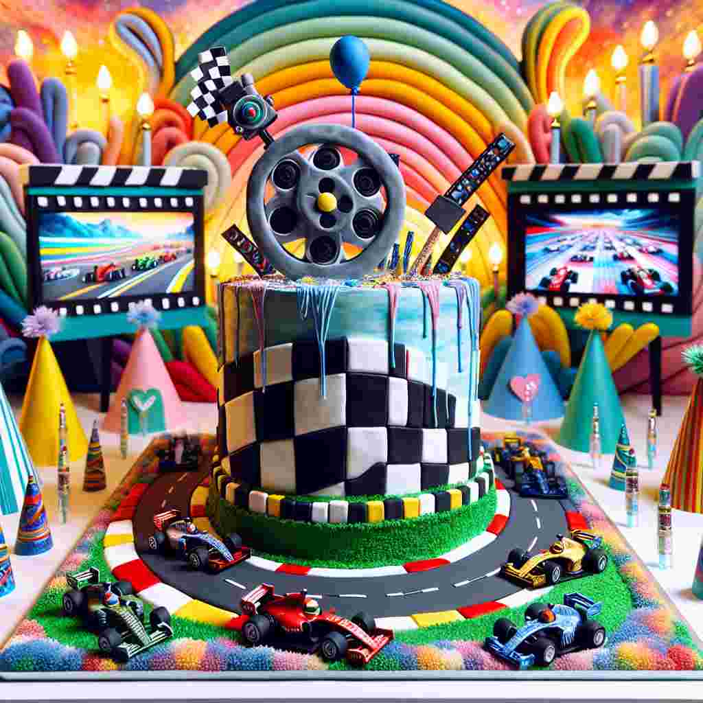 Imagine a whimsical birthday scene in a world of abstract art, filled with vibrant and playful shapes and colors. The centerpiece is a miniaturized, whimsical F1 circuit, where tiny racing cars zoom by cinema-style screens displaying highlights from popular, non-specific video games. The scene also includes whimsical party hats adorned with miniature replicas of game controllers and film reels, adding a unique touch to the theme. A pop-art inspired cake with a joystick as the topper is the main attraction, poised to bring elation to the birthday celebration.
Generated with these themes: F1 gaming cinema.
Made with ❤️ by AI.