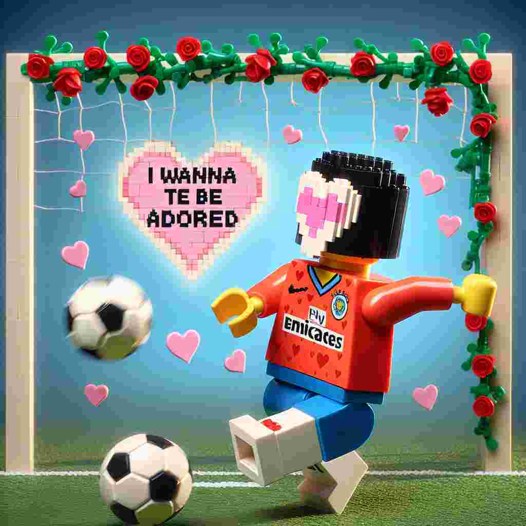 A whimsical Valentine's Day-themed cartoon features an anonymous football player, skillfully crafted out of LEGO bricks. The player is seen wearing a brightly colored generic jersey adorned with hearts. Striking a humorous pose mid-kick, the player sends a soccer ball, curiously shaped like a heart, past a goalpost romantically twined with roses. In the backdrop, the lyrics 'I Wanna Be Adored' from an unattributed all-time classic song form a dreamy, love-filled sky.
Generated with these themes: manchested United football, lego, Adidas, Stone Roses.
Made with ❤️ by AI.