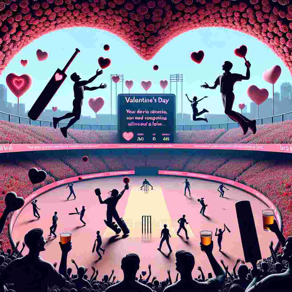 Envision a surreal Valentine's Day scenario where an unreal stadium intertwines concepts from both soccer and cricket. Silhouettes of the players are seen shifting heart-printed balls and batting with bats festooned in roses. An electronic scoreboard displays love quotes derived from famous movies. The amphitheatre buzzes with an enthusiastic crowd, their hands clutching beer mugs, rejoicing in a slow-paced rhythm that conveys a sense of love-drenched celebration. This peculiar blend of sports and leisure activities alludes to a day dedicated to affection and tranquility.
Generated with these themes: Soccer, Cricket, Movies, and Beer.
Made with ❤️ by AI.