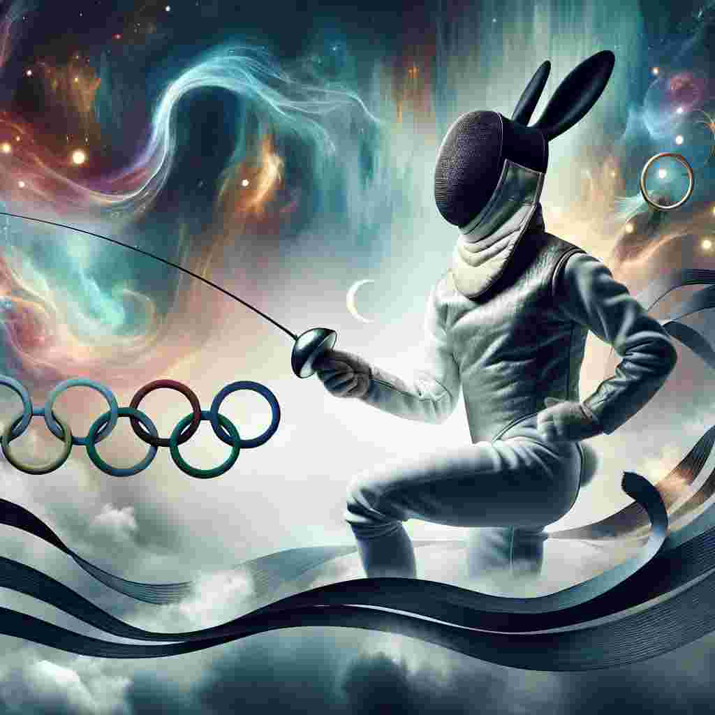 In a whimsical and dreamy landscape, a black rabbit with a stark white nose adorns a fencer's mask, standing in a defensive fencing position on a wavy ribbon representing the journey to glory. The fantastical background, an amalgamation of otherworldly dimensions and ethereal lights, symbolizes the surreal nature of achieving once unattainable dreams. Five rings, arranged in a way similar to a sporting event, subtly float in the sky underlining the significance of the athlete's achievements.
Generated with these themes: Black rabbit with white nose, Fencing , and Olympic games.
Made with ❤️ by AI.