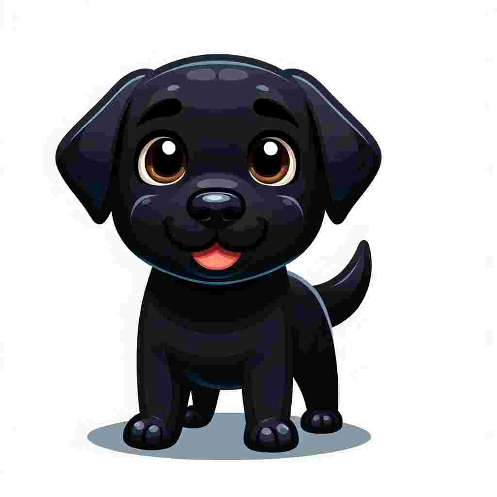 Generate a cute and charming cartoon image of an adult Labrador Retriever. The Labrador should have a regular build with glossy black fur. The dog's friendly demeanor should be captured through its warm brown eyes, giving off a sense of companionship.
.
Made with ❤️ by AI.