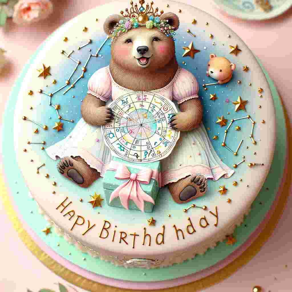 A charming Virgo-themed birthday card features a cute bear dressed as a Virgo maiden surrounded by miniature stars and constellations. The bear is holding an astrological chart while sitting atop a pastel-colored birthday cake adorned with the words 'Happy Birthday'.
Generated with these themes: Virgo Birthday Cards.
Made with ❤️ by AI.