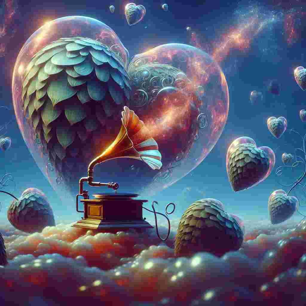 Depict a surreal abstract scene for Valentine's Day. The ethereal heart-shaped bubbles encase haunting melodies emanating from a vintage gramophone. The air seems to vibrate rhythmically as if the world is breathing in sync with the music. Floating amid this dream-like soundscape are oversized beer hops, appearing to be locked in an enchanting ballet, their surfaces reflecting a dazzling array of pulsating colors as a nod to the intoxicating essence they hold inside.
Generated with these themes: Running music beer.
Made with ❤️ by AI.