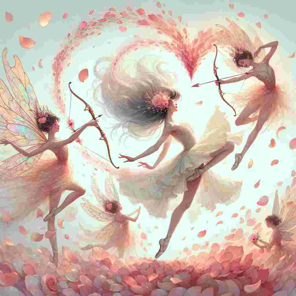 Create a captivating image that unfolds under the theme of Valentine's Day. The focal point is a South Asian female ballet dancer who pirouettes in an ethereal storm of petals, each shaped like a heart. Flanking her are dainty fairies with wings that sparkle with a dew-soaked translucence under the warm sunlight. These fairies carry gossamer bows with arrows, an image that stirs memories of Cupid, ready to catalyze feelings of love and merriment. The illustration should be draped in soft pastel hues, imparting a sweet sense of romance that embodies the essence of Valentine's Day.
Generated with these themes: Ballet dancer, and Fairies.
Made with ❤️ by AI.