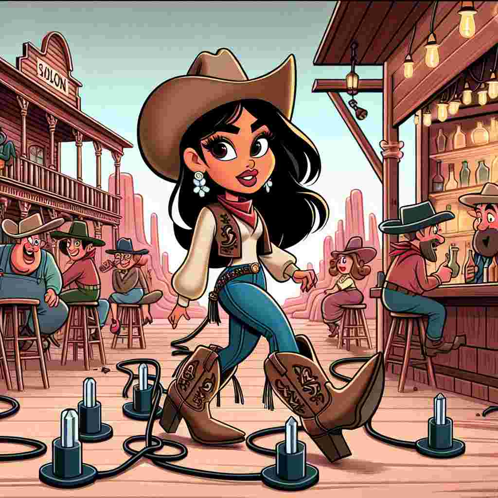 To commemorate a noteworthy cartoon anniversary, visualize a confident, brave cowgirl with a South Asian descent daringly marching through an exaggerated depiction of a saloon bar, reminiscent of classic cartoons. The cowgirl's boots intriguingly leave footprints in the form of plugs, adding a playful and unexpected twist to the scene, yet remaining tasteful. The atmosphere of the scene is festive but retains a bit of irreverence, mixing celebration with adult humor subtly immersed in an otherwise childlike, cartoon setting.
Generated with these themes: Cowgirl , and Butt plug.
Made with ❤️ by AI.