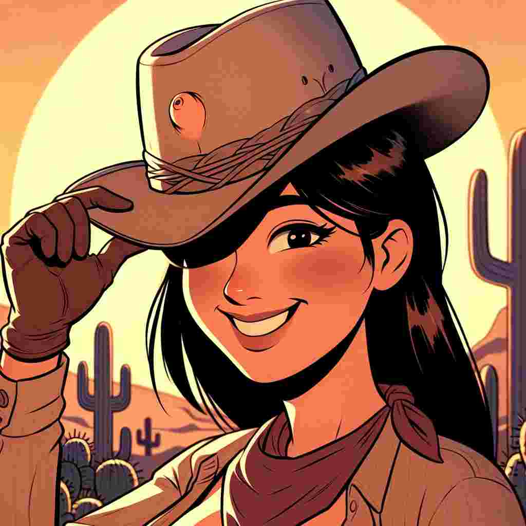 To commemorate a notable date of a beloved Animation Series, focus on a playful illustration that portrays a cowgirl of South Asian descent at the center. Her hand is tucked under the brim of her hat in a jovial salute and her face reveals a smirky smile. The environment around her is a classic western desert, packed with cacti and backlit by a setting sun. The setting sun design is subtly shaped similar to a small object, adding an amusing, adults-only jest while maintaining the entire imagery playful and light-hearted.
Generated with these themes: Cowgirl , and Butt plug.
Made with ❤️ by AI.
