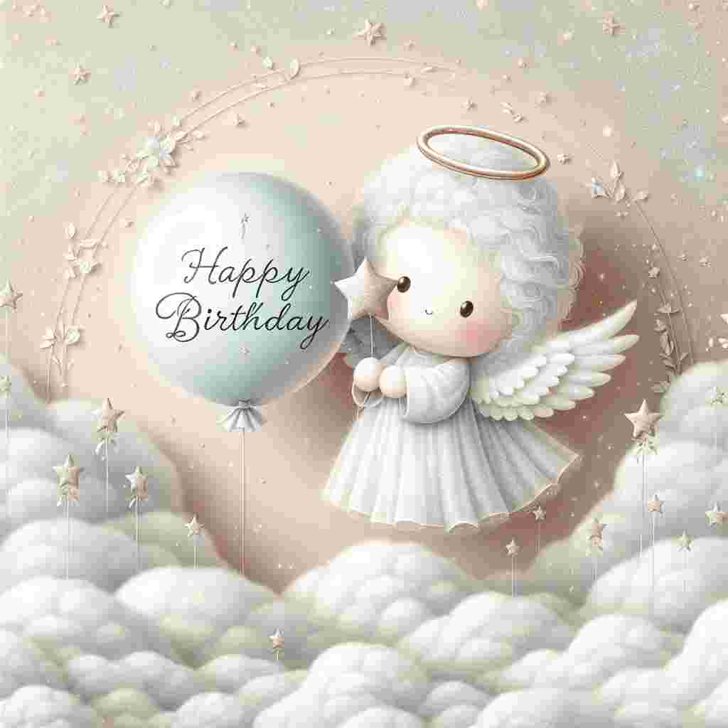 An adorable scene set in a heavenly setting with fluffy white clouds as the base. Among the clouds sits a cute angel with gentle wings, tenderly holding a star-shaped balloon with the inscription 'Happy Heavenly Brother.' Right beside the angel, the words 'Happy Birthday' are spelled out in a whimsical, soft font, surrounded by a halo of little twinkling stars.
Generated with these themes: happy heavenly  brother.
Made with ❤️ by AI.