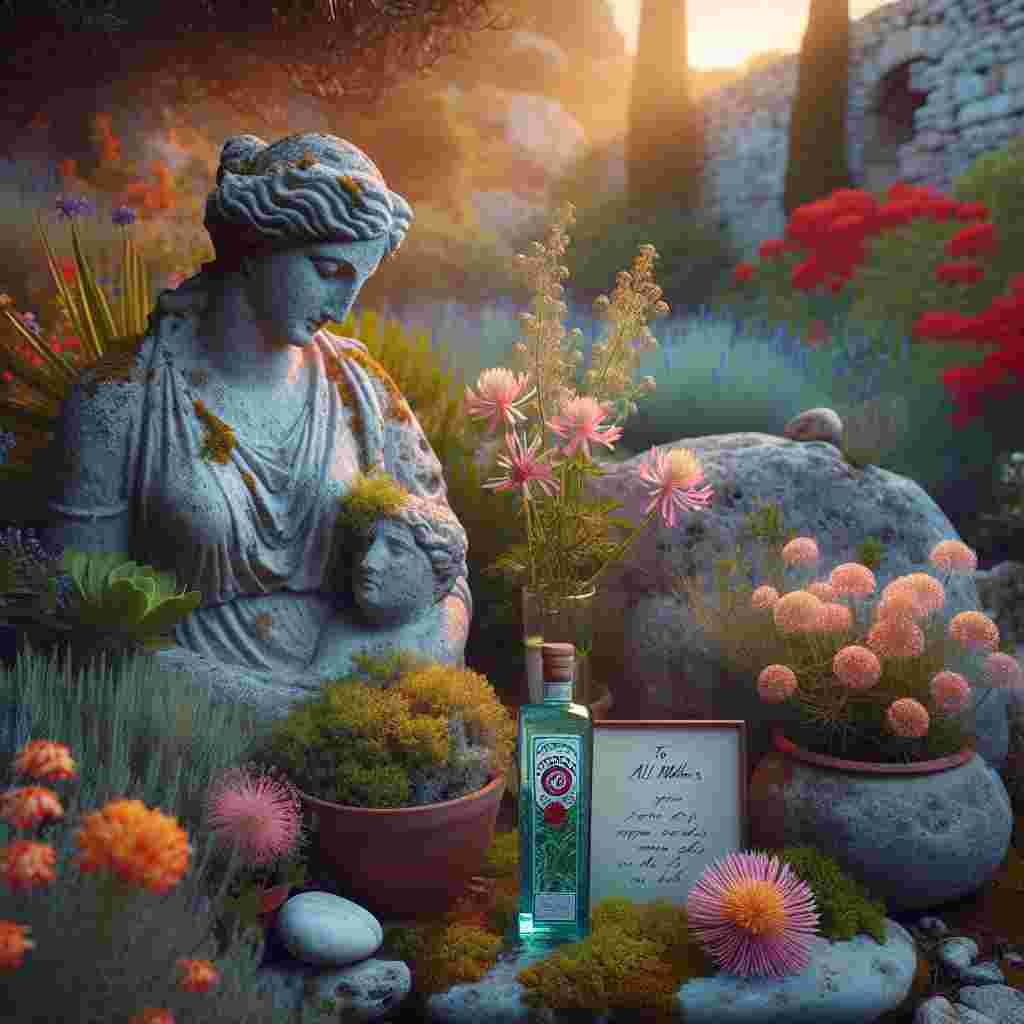 This image visualizes a peaceful garden in Rhodes, Greece, as a tribute to Mother's Day. It doesn't actually feature a human figure of a mother. Instead, it focuses on an aged rock statue representing the mother Goddess Aphrodite, found within an assembly of colorful, flourishing flowers and herbs. A bottle of gin - not brand-specific - leans against the bottom of this statue, decorated with a basic, hand-written card reading 'To all mothers - your spirit nurtures us all.' Bathed in the gentle light of the dawn, this scene symbolizes the quiet and perpetual support of mothers across the globe.
Generated with these themes: Bombay Sapphire gin, Greece, Rhodes, and Gardening.
Made with ❤️ by AI.