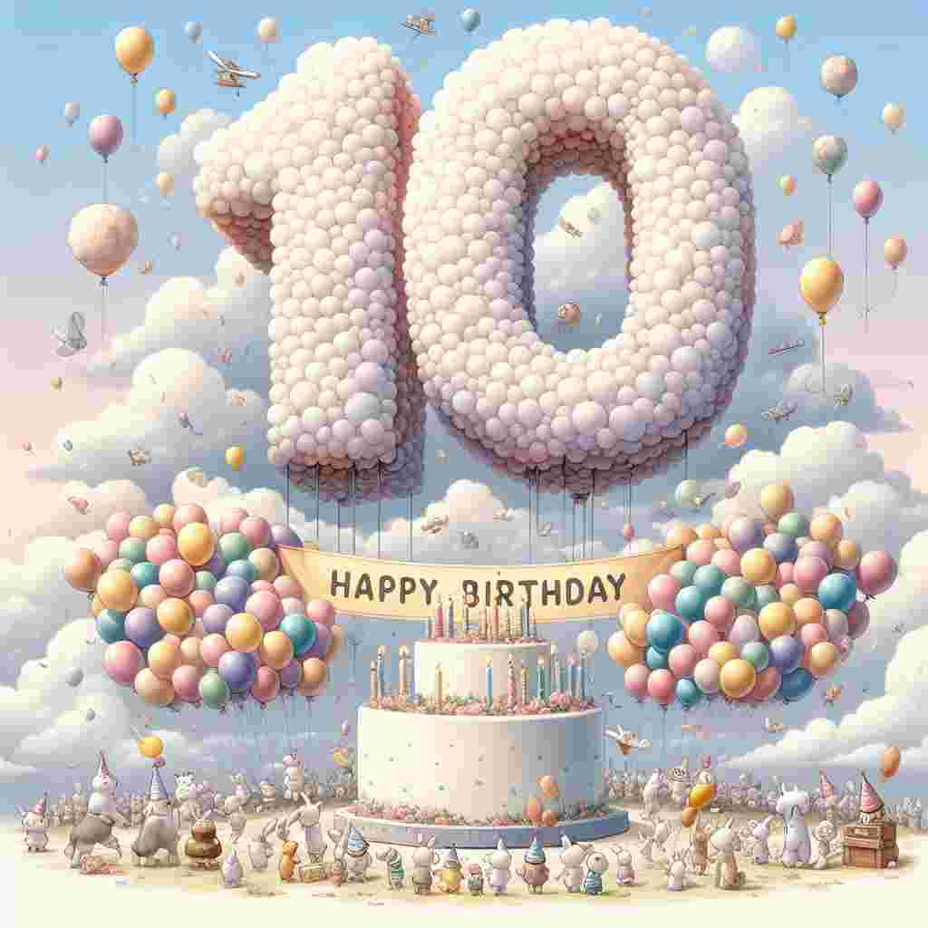 A cheerful scene with a large '100th' shaped balloon taking center stage, surrounded by smaller balloons in pastel colors. At the base, a banner unfolds with 'Happy Birthday' written in playful, bubbly letters, while a group of cartoon animals in party hats gather around a giant cake.
Generated with these themes: 100th  .
Made with ❤️ by AI.