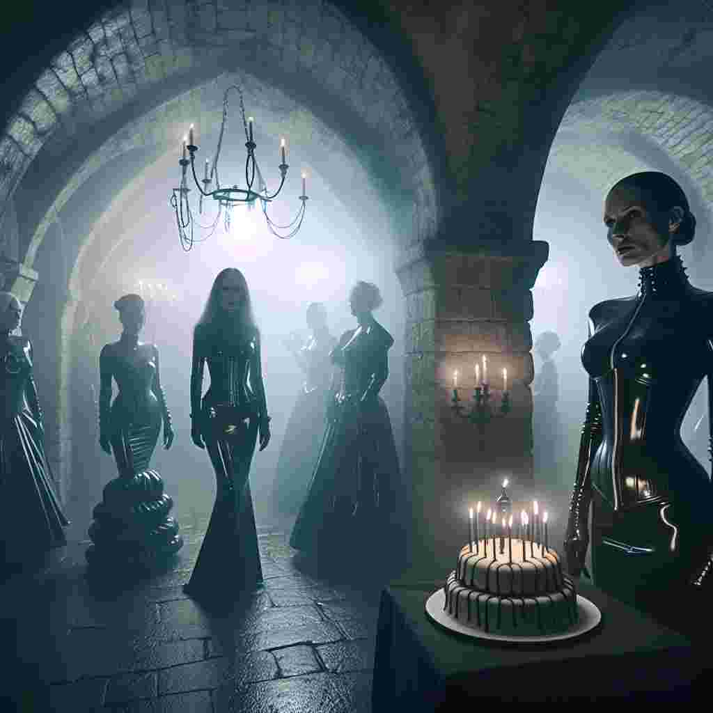 In a dungeon-themed birthday party enveloped by shadows, a thick fog sneaks around the guests' ankles. Each attendee wears latex clothing, adding to the mystique. In the midst of it all, a woman - the hostess of the party, has an austere aura that commands silence among the stone arches. An unornamented cake catches faint light, becoming a focal point in the darkness. A distant melody echoes through the setting, further enhancing the solemn realism of this event, celebrating another year in life more with reverence than loud merriment.
Generated with these themes: Latex, Dungeon, and Mistress.
Made with ❤️ by AI.