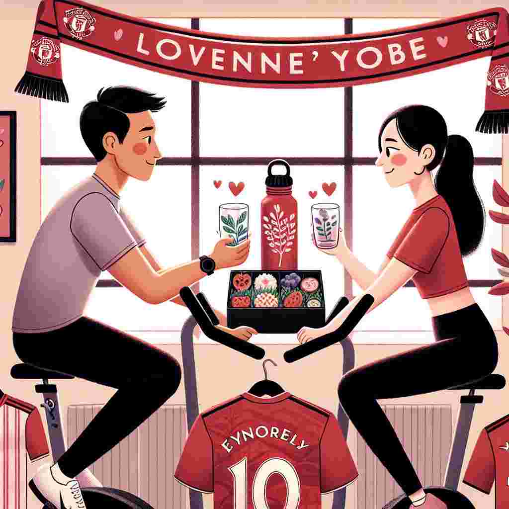Illustrate a cozy corner of a gym, adorned with sporting memorabilia such as scarves and jerseys from a popular British football team. An Asian man and a Hispanic woman are eloquently depicted on exercise bikes, their pedaling rhythm in perfect sync. They make brief eye contact and pass a botanical design water bottle between themselves. Little hearts embellish the water bottle, indicating a romantic connection. Beside them is a table hosting a bento box filled with nutritious snacks shaped creatively to represent romantic themes. The scene effectively sets a Valentine's Day ambiance merging love for football, fitness, and food.
Generated with these themes: Liverpool Football Club, Food, and The gym.
Made with ❤️ by AI.