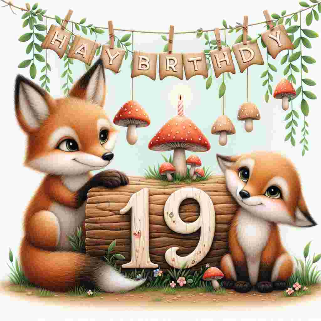 A charming scene where animated fox brothers share a log adorned with '19' shaped mushrooms. The older fox drapes his arm around the younger, and above them, 'Happy Birthday' is written in hanging woodland vines.
Generated with these themes: brothers 19th .
Made with ❤️ by AI.