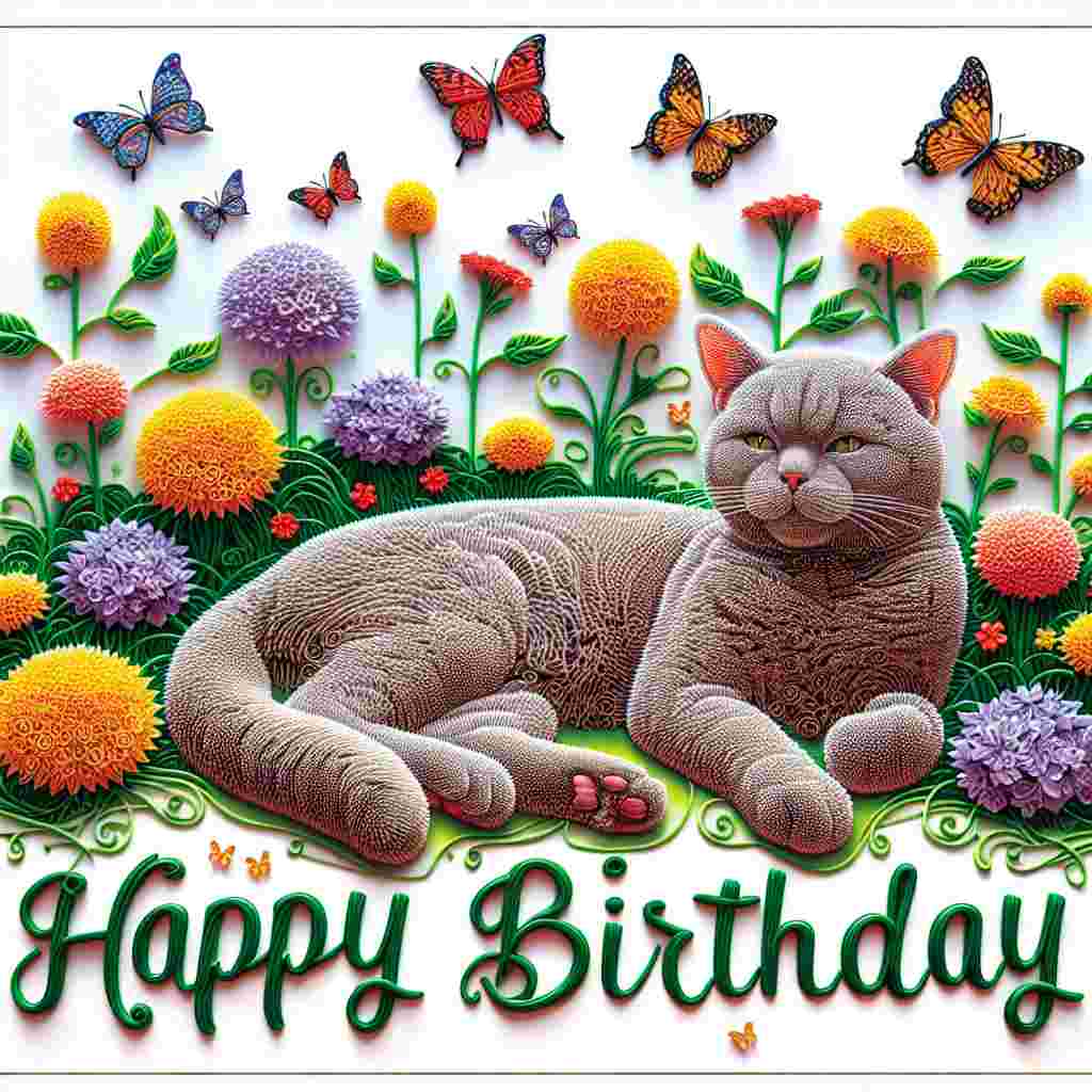 The birthday card depicts a sweet Ukrainian Levkoy nestled in a garden of flowers with butterflies hovering above. In the center, the text 'Happy Birthday' is woven into the scene with flower stems delicately forming the letters.
Generated with these themes: Ukrainian Levkoy Birthday Cards.
Made with ❤️ by AI.