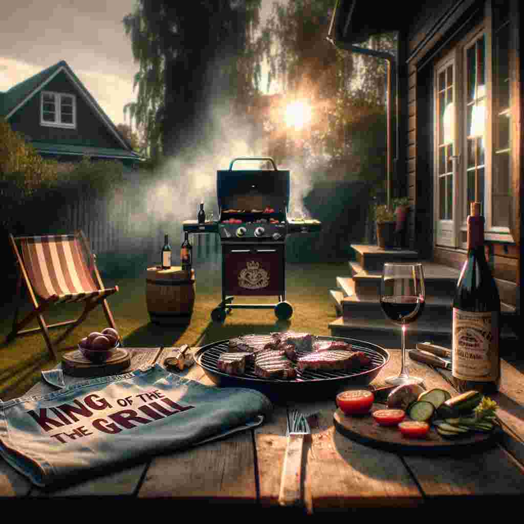 Visualize a quaint, sunlit backyard scene brimming with the allure of a bustling barbecue grilling steaks and vegetables. At the core of this setup, the inviting aroma of the grill engulfs the ambiance. Adjacent to this, a rustic wooden table is staged, bearing a chilled bottle of red wine and an eager glass waiting to be poured into, symbolizing a retreat on a Father's Day. Classic rock tunes faintly echo in the background setting the tone. An old, loved apron bearing the title 'King of the Grill' rests suggestedly on a chair, indicating a well-deserved respite for the familial cook.
Generated with these themes: Red wine , Relaxing , and Cooking .
Made with ❤️ by AI.