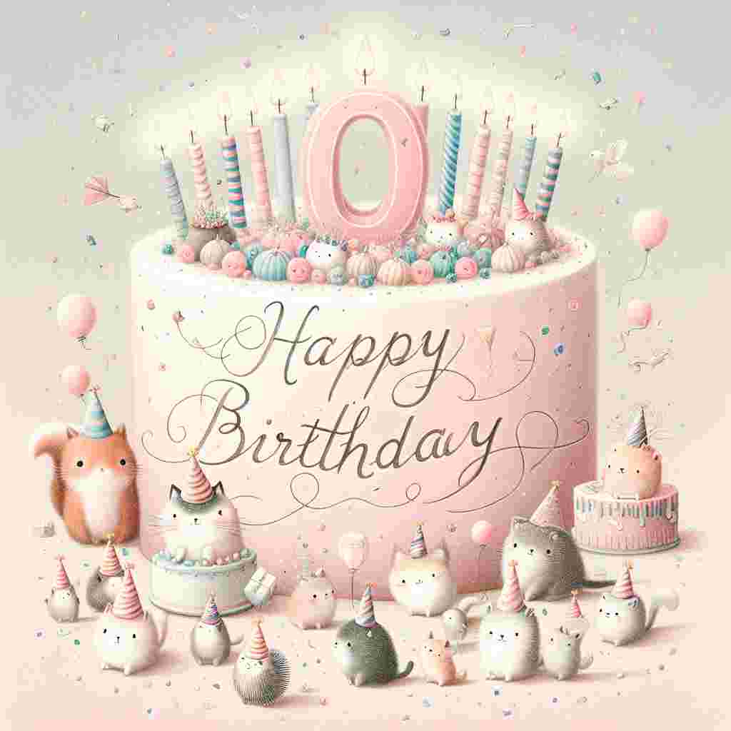 A whimsical scene featuring a large, pastel birthday cake with '60th' candle toppers surrounded by tiny, cheerful animals wearing party hats. Confetti floats in the air and 'Happy Birthday' is written in elegant cursive above the cake.
Generated with these themes: 60th  .
Made with ❤️ by AI.