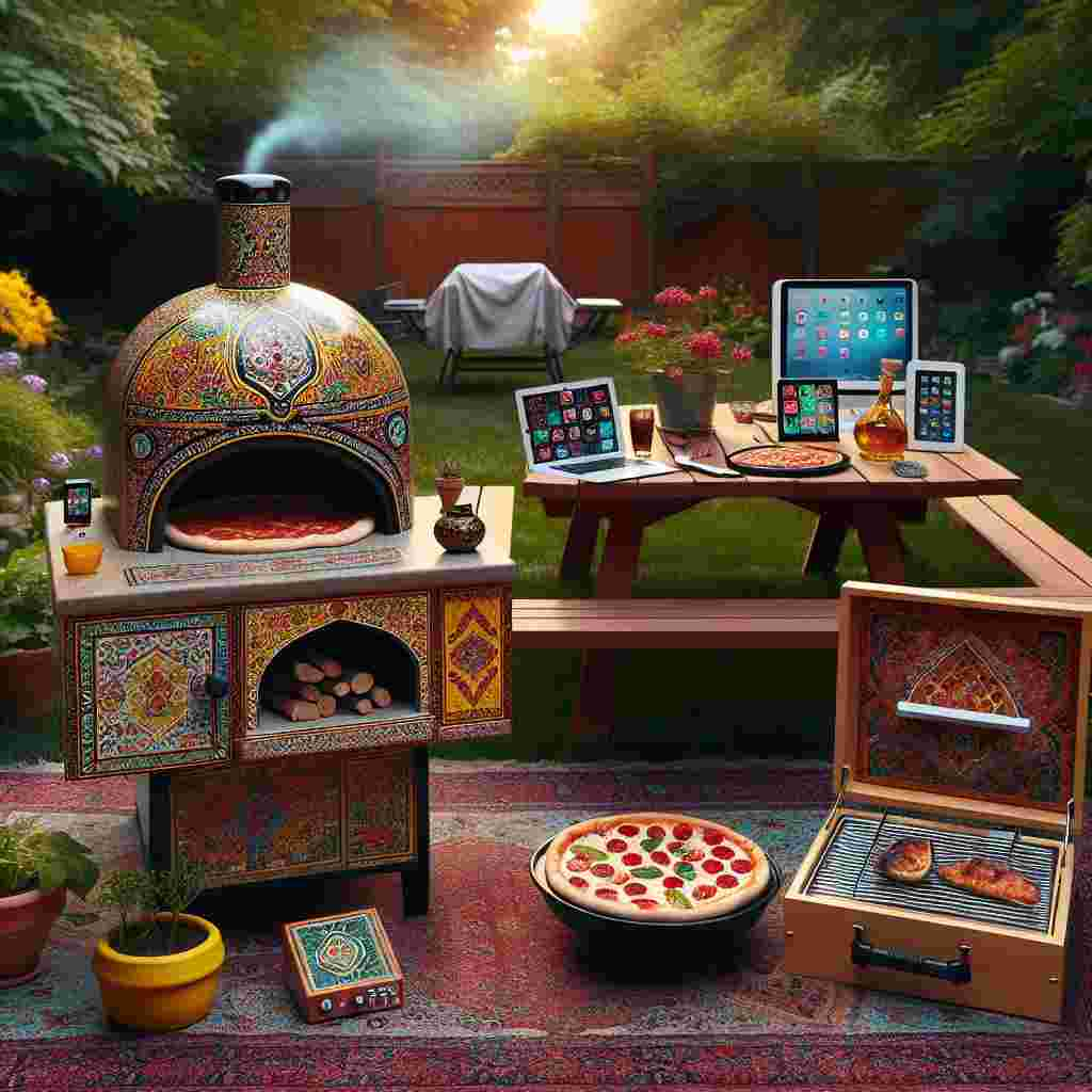 A heartwarming backyard scene dedicated to a special day celebrating fathers. The focal point is a vibrant pizza oven decorated with Persian patterns, serving as a reflection of a father's passion for making pizza. Surrounding this oven, a variety of state-of-the-art gadgets are neatly arranged on a picnic table, representing a fondness for up-to-date technology. A little distance away, a barbecue grill is letting out a thin stream of smoke, indicating the father's prowess in grilling. Traditional elements reflecting Iranian culture, such as a petite saffron plant and a customary tea set, are gracefully incorporated into the setting.
Generated with these themes: Baba, Pizza chef, Gadgets, Barbecuing, and Iranian.
Made with ❤️ by AI.