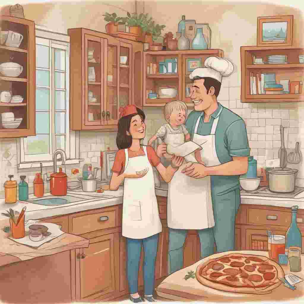 Illustration Cute, Draw a heartwarming Father's Day-themed illustration set in a warm kitchen. The scene honors a father who isn't physically present. The father's affection for cooking is represented by a chef's hat and a pizza paddle resting against a counter dusted with flour, with a pizza bubbling nearby. Framed photos on the walls capture joyful family memories and subtly incorporate elements of Iranian culture. A window reveals an outdoor view displaying a grill with barbecue utensils hinting at a joyful outdoor cookout. A table in the vicinity is strewn with an array of sleek gadgets, signifying the father's interest in technology.
Generated with these themes: Baba, Pizza chef, Gadgets, Barbecuing, and Iranian.
Made with ❤️ by AI.