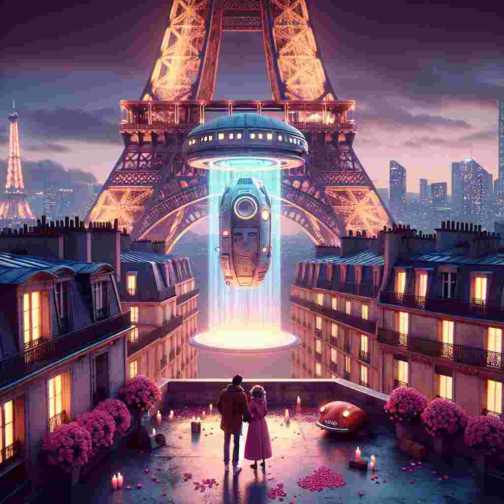 Nestled atop a roof with the Eiffel Tower spotlighted by a rosy glow, an enormous 3D projection of a time travel capsule materializes adjacently to the iconic structure. This delightful sight, celebrating a beloved science fiction series on Valentine's Day, woos couples to come witness the spectacle. Each individual, regardless of gender or descent, is gifted a pink rose upon their arrival, lacing the theme of the event with traditional symbols of romance. Surrounding them, the Parisian city ambiance melds with the gentle hum of the time travel capsule, weaving an atmosphere that is both fantastical and anchored in the tangible affection of Valentine's Day.
Generated with these themes: Doctor Who, Pink, and Eiffel Tower.
Made with ❤️ by AI.