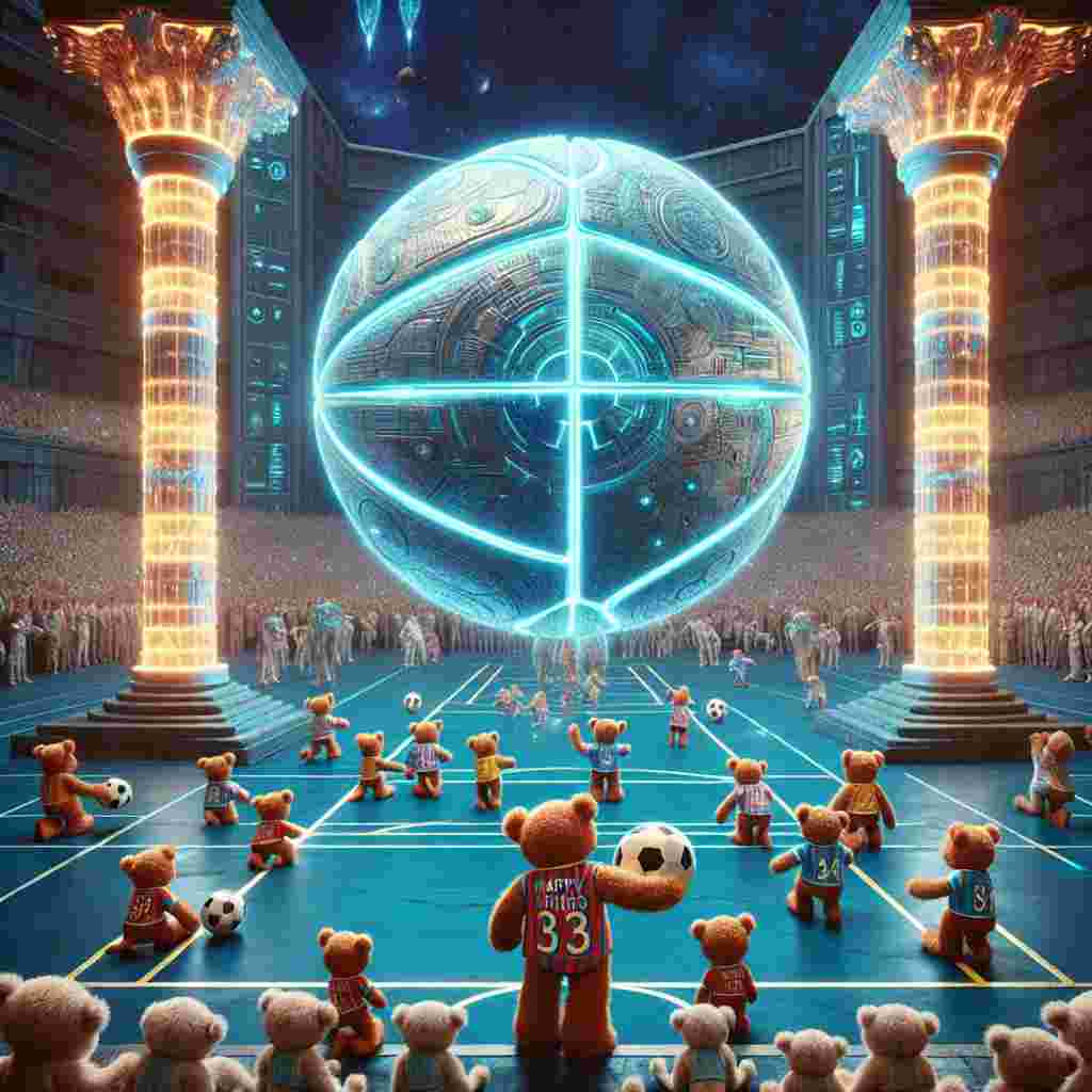 Imagine an enormous open space blended with a universe theme where two sets of columns, made out of shiny, luminescent energy beams, stand at both ends like goals. Teddy bear-like creatures, dressed in sporty apparel, play around with a spherical object that has detailed engraving resembling a futuristic space station. Spectators in the crowd, looking like they come from different planets and eras, hold up banners reading 'Happy Father's Day' in a strange, alien script.
Generated with these themes: Star wars, and Football.
Made with ❤️ by AI.