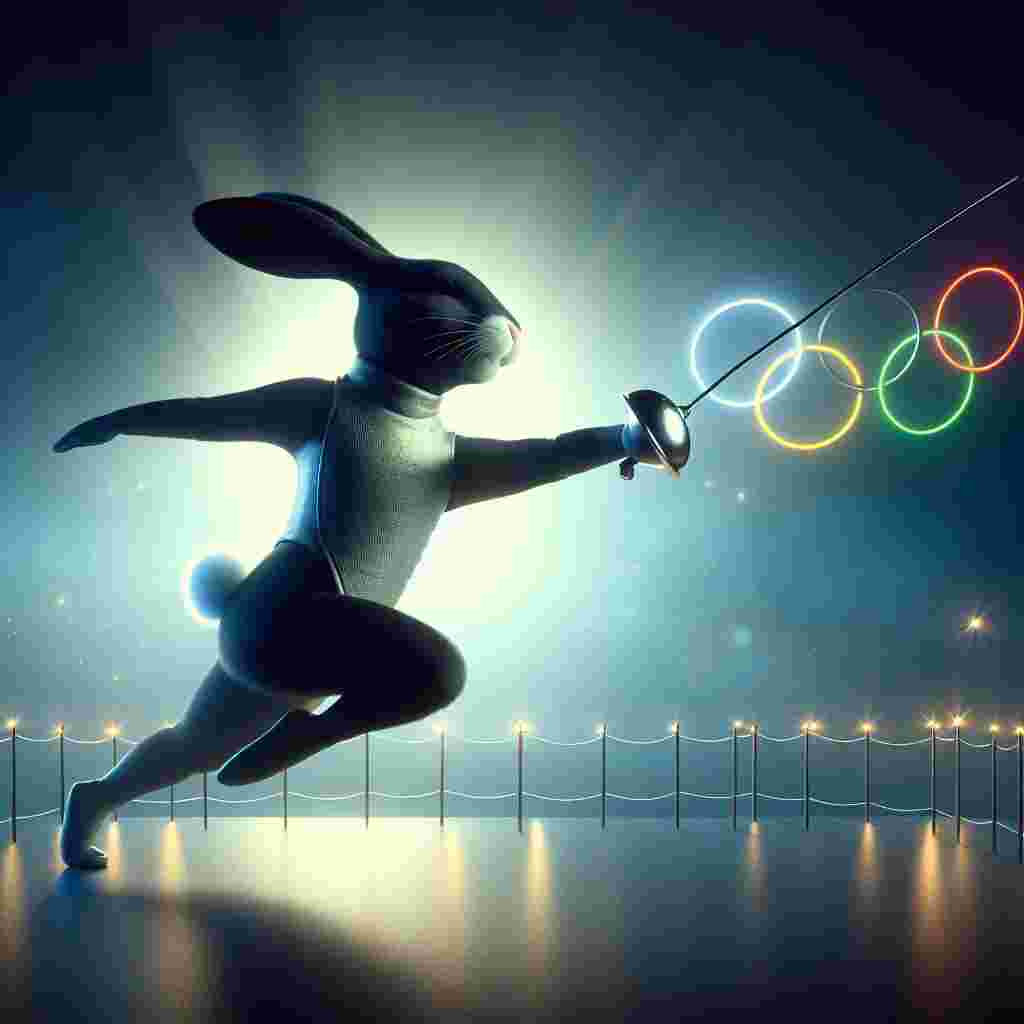 Depict a dreamlike scene of a gallantly fencing black rabbit with a brilliant white nose against a backdrop of the iconic Olympic rings. Emphasize the rabbit's posture, showcasing grace and agility, as if it's celebrating an impressive achievement. Make sure to highlight ethereal lights and shadows to enhance the surreal nature of the tableau, while giving tribute to the strategic and disciplined pursuit of excellence represented by the fencing theme and the Olympic Games.
Generated with these themes: Black rabbit with white nose, Fencing , and Olympic games.
Made with ❤️ by AI.