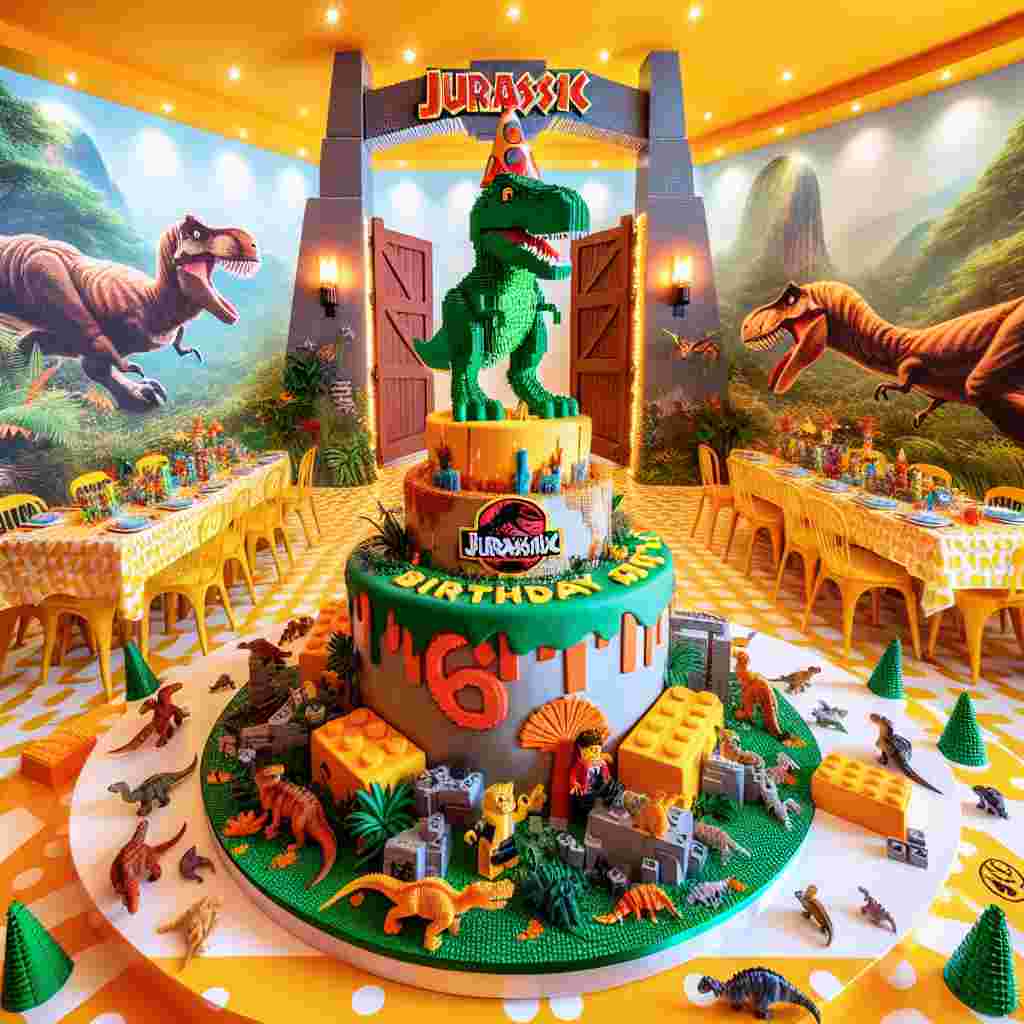 Imagine a vibrant room, brimming with the charm of a delightful cartoon. It’s meticulously transformed into a tiny Jurassic World entirely made out of Lego blocks. A tempting scent wafts through the air from a multiple-tiered birthday cake, beautifully adorned with sugar-rendered Legos depicting the park gates. On its pinnacle, a caricatured T-rex wearing a party hat makes a cheerful statement. Surrounding tables wear cheerful tablecloths sprinkled with Jurassic and Lego designs, all converging on a creatively saffron-colored '6', marking the guest of honor's latest milestone. Wall decals portray genial Lego dinosaur scenes, seamlessly merging prehistoric jungle landscapes with cubical constructions. The ecstatic sound of children's laughter fills the room, harmonizing with the rhythm of playful music. Here, young explorers are engaged in thrilling Lego building competitions and dinosaur-centric games, all happening in a bright, cheerful celebration of a significant sixth birthday, in a universe where creativity is brought to life.
Generated with these themes: Jurassic world, Lego, and 6.
Made with ❤️ by AI.