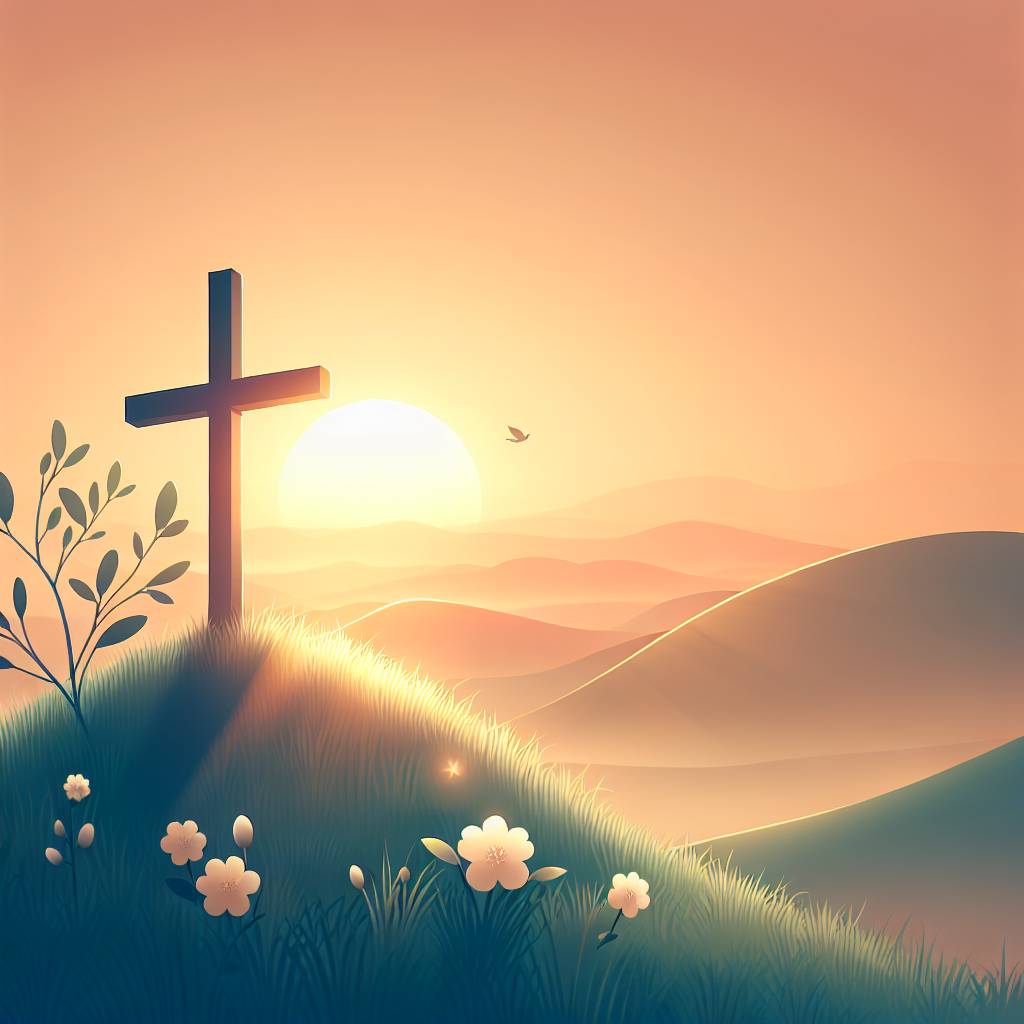 1) Easter AI Generated Card - Cross , Flower , Sunrise , and Hill (ce5ff)