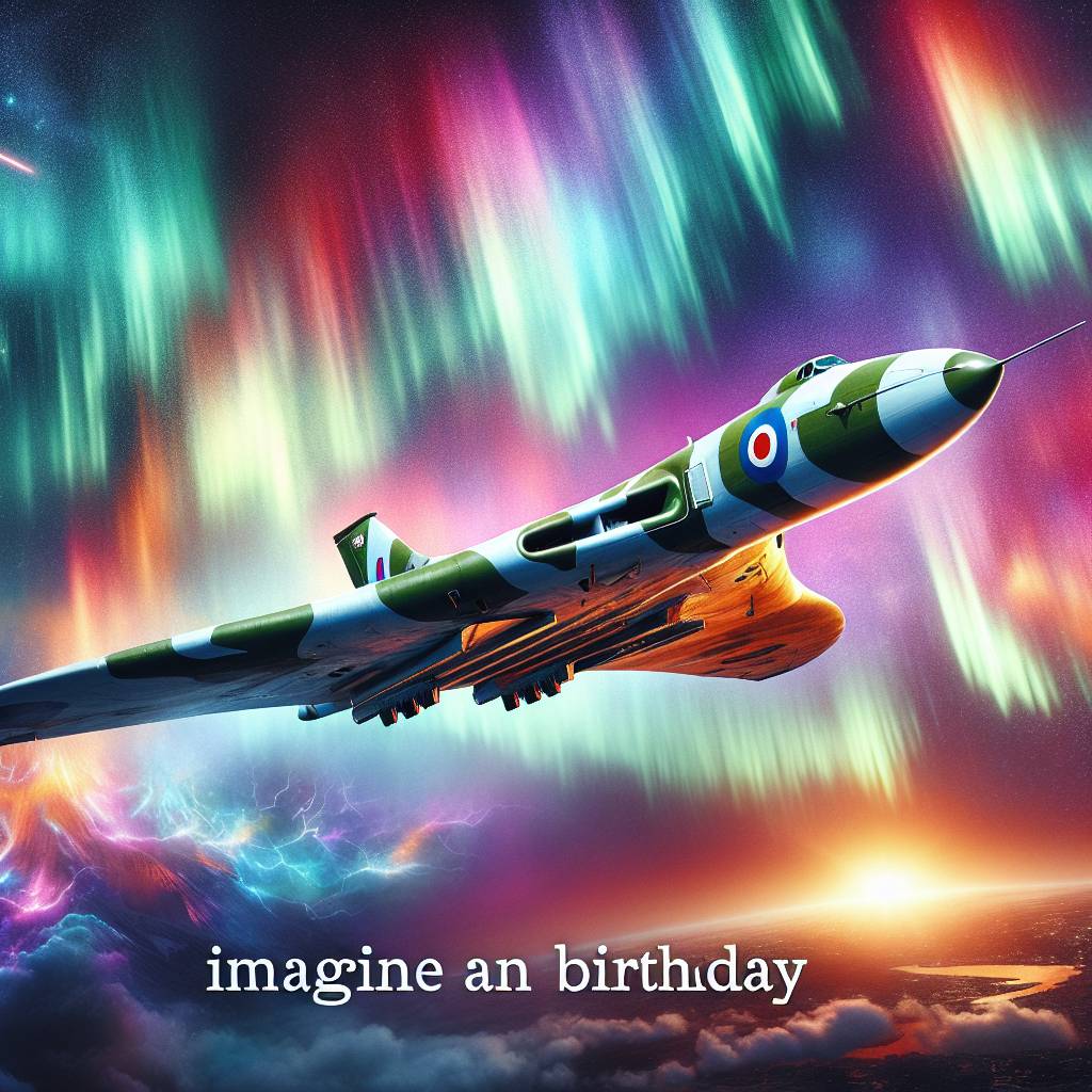 2) Birthday AI Generated Card - Northern lights, Avro Vulcan, and Sunrise  (67817)