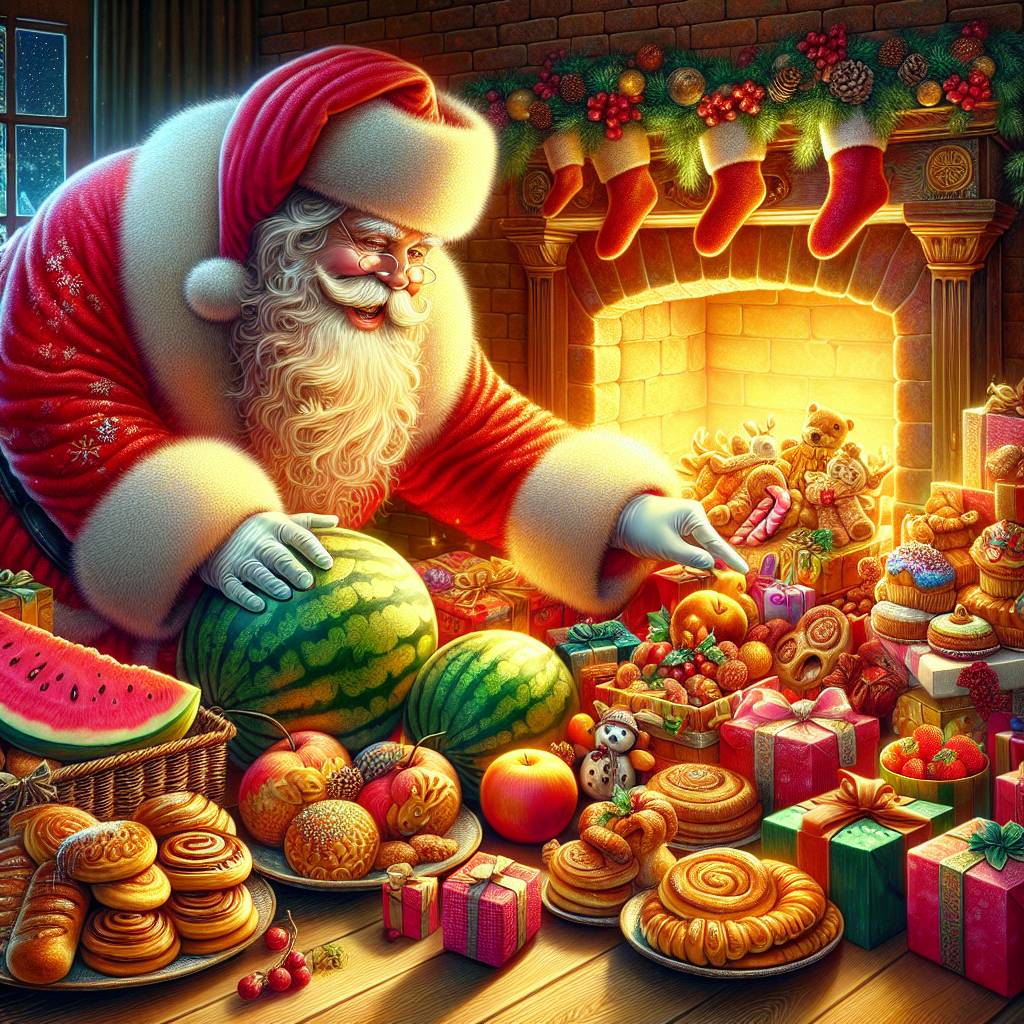 4) Christmas AI Generated Card - Watermelon, Pasteries, and Pancakes