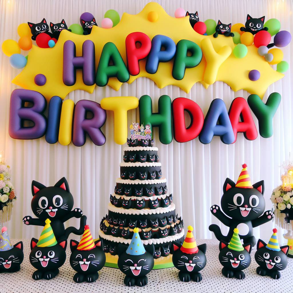 2) Birthday AI Generated Card - Black cats (7a428)