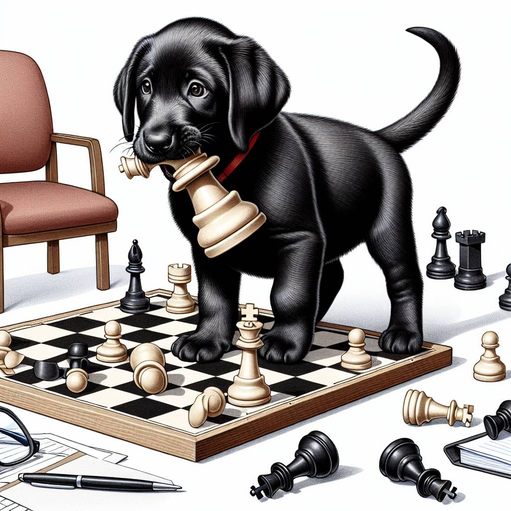 2) Thank-you AI Generated Card - Black labrador puppy, Chess, and Office (db564)