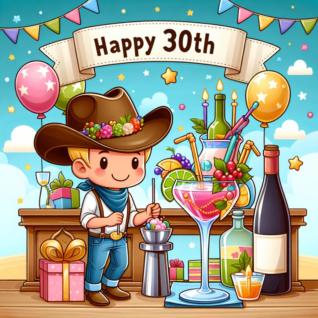 2) Birthday AI Generated Card - Cowboy hat, 30th birthday , Cocktail , and Wine (77597)