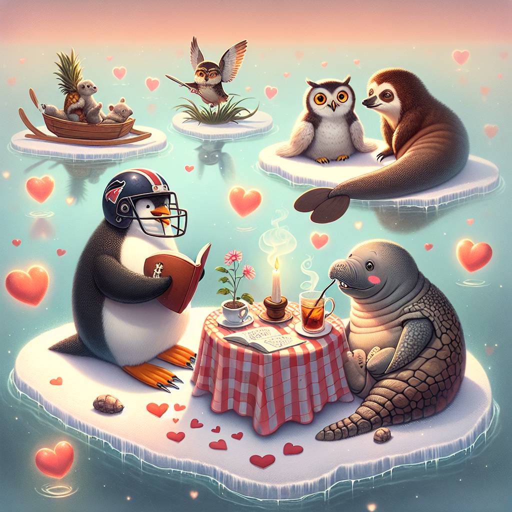 2) Valentines-day AI Generated Card - Owl, Manatee, Armadillo , Penguin , Tea , and NFL (5653d)