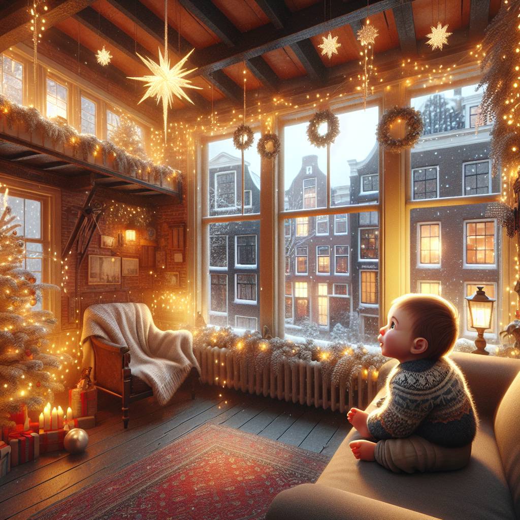 1) Christmas AI Generated Card - Amsterdam, London, and 6 months old baby boy