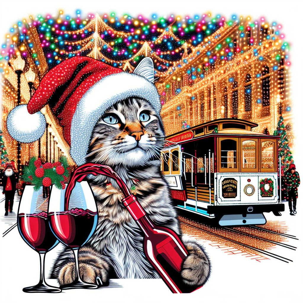 3) Christmas AI Generated Card - Wine, San Francisco, and Cats (8f309)})
