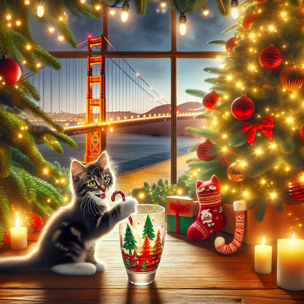 1) Christmas AI Generated Card - Wine, San Francisco, and Cats (867ff)})