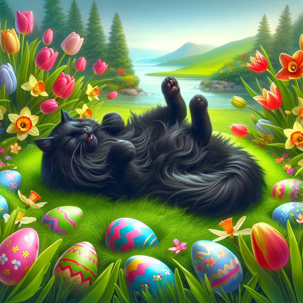 2) Easter AI Generated Card - Long haired black cat taking a massive shit (69e9f)