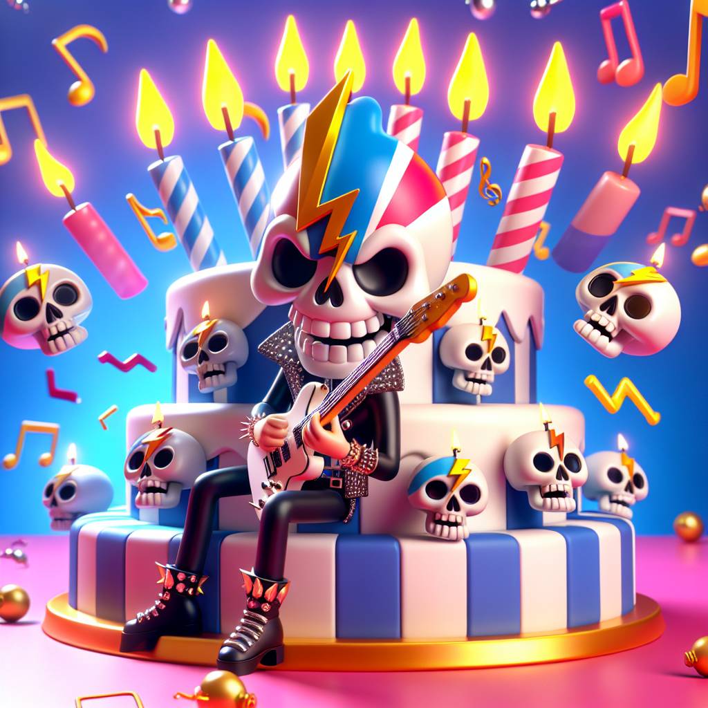 1) Birthday AI Generated Card - David Bowie , Skulls, and Music (30156)