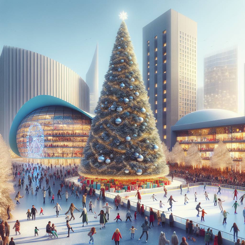 4) Christmas AI Generated Card - Christmas tree in media city, Presents, Manchester, Illuminated decorations, People of different ethnicities, and Ice skating rink (a6dd6)